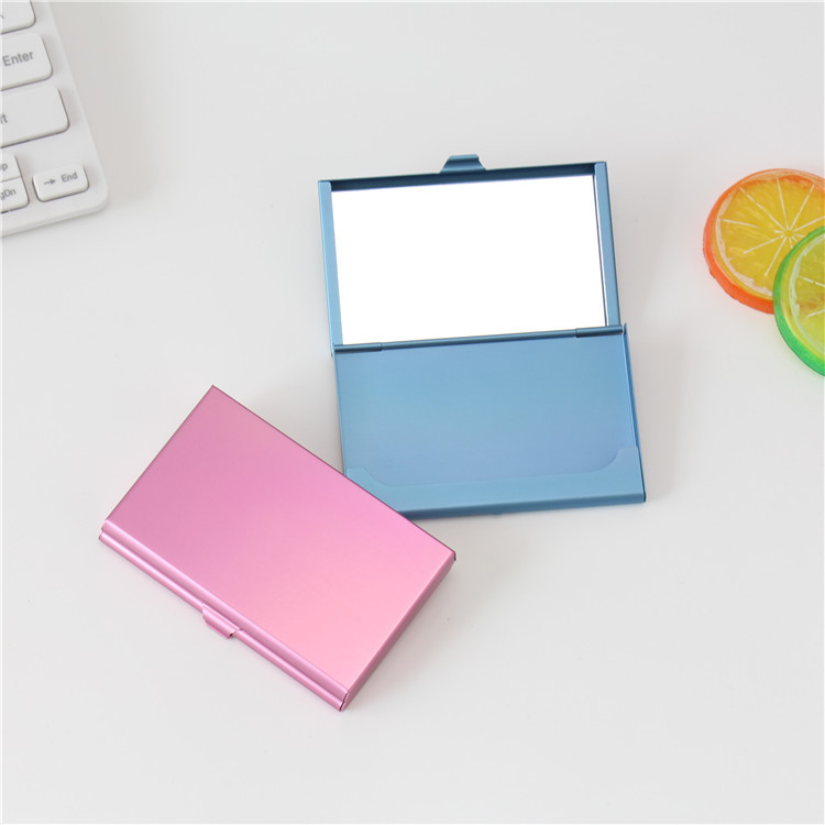 Fashion Ladies Creative with Makeup Mirror Aluminum Business Card Case Aluminum Alloy Credit Card Case Business Card Holder Engraving logo