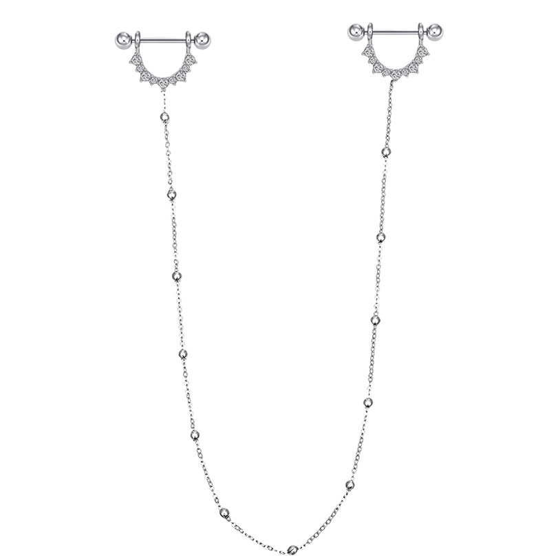 Cross-border new sexy funny European and American stainless steel breast nail body chain breast chain body piercing jewelry