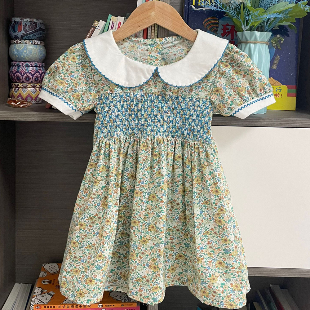 Girls Doll Collar Floral Cable Short-Sleeved Summer New Skirt Spanish Summer Girl Dress Children's Clothing