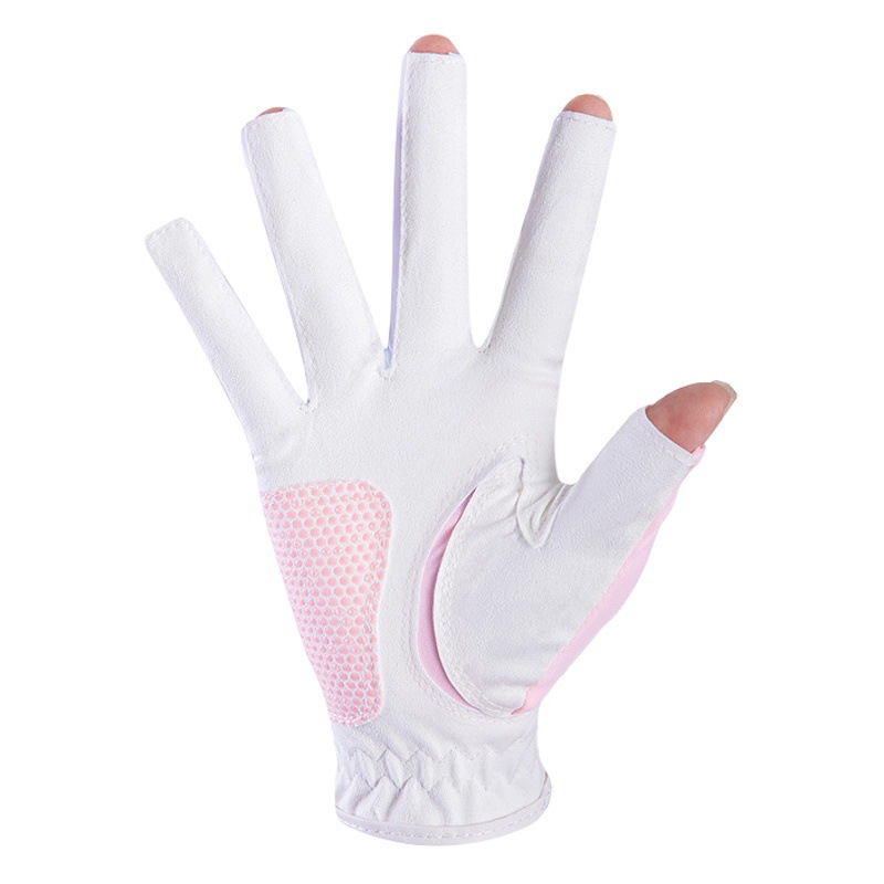 New golf women's gloves finger-exposed PU stitching microfiber cloth non-slip silicone wear-resistant cool breathable