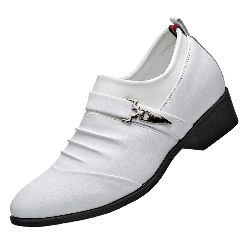 Men's Dress Shoes Business Low-top White Breathable Leather Shoes Men's 7cm Pointed British Height-increasing Shoes Men