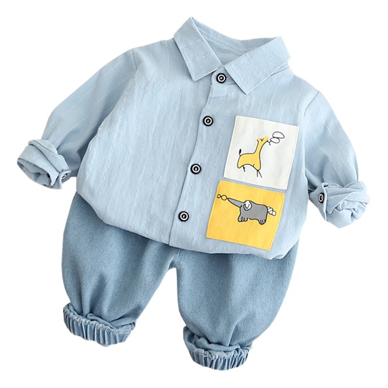 Boys' Spring and Autumn Long Sleeve Shirt Children's 2023 Boys' Children's Korean Early Autumn Children's Wear New Autumn Two-Piece Set