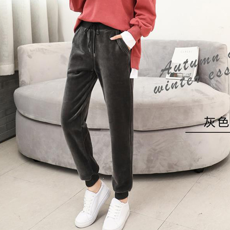 Picture of Autumn and Winter Velvet Thickened Sports Pants Women's Golden Velvet Korean-style Loose Student Guard Pants Legs Casual Harem Pants