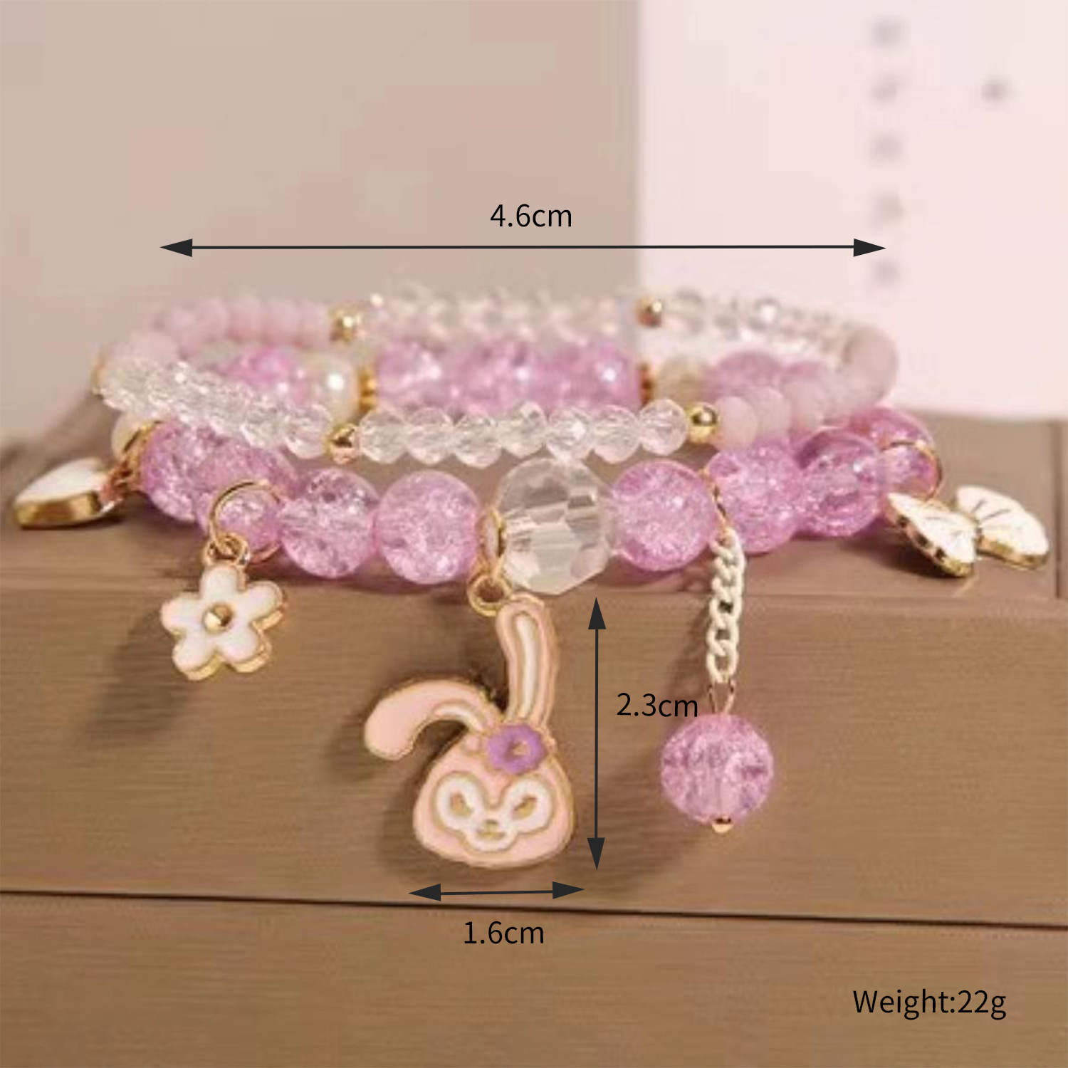Picture of Cute Rabbit Children's Bracelet Female Princess Little Girl Crystal Beaded Student Korean Style BFF Sisters Bracelet Jewelry