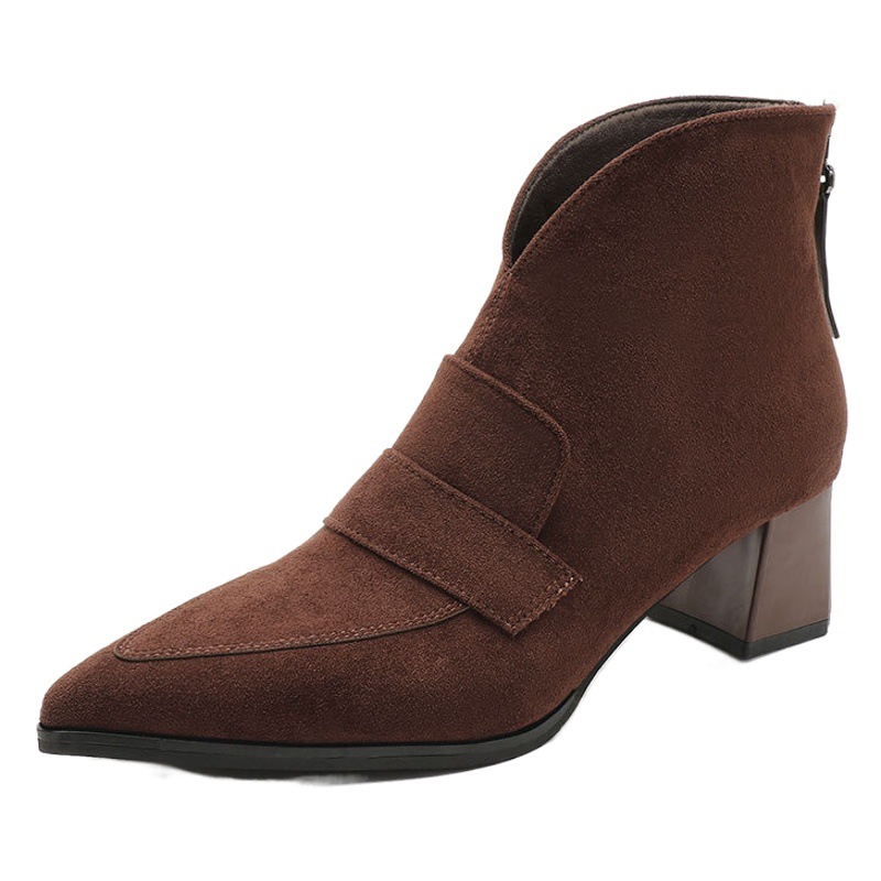 Pointed Toe Short Boots for Women 2025 New Short Spring & Fall Single Boots Retro V-Mouth High-Top Shoes Thick Heel Deep Mouth Flats