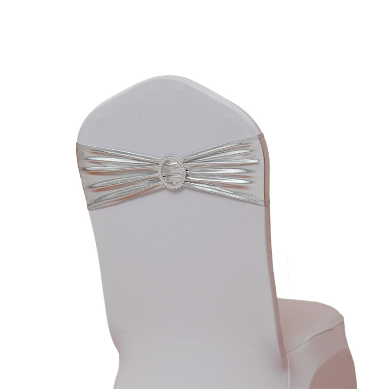 Picture of Casual Hotel Banquet Celebration Wedding Universal Elastic Chair Cover Hot Stamping Straps Decorative Bow Chair Back Flower