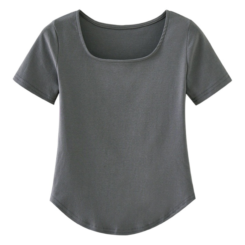 2025 Summer New Korean Style Short-Sleeved T-Shirt for Women Ins Niche Design Slim Fit U-Neck Top Factory Direct Sale