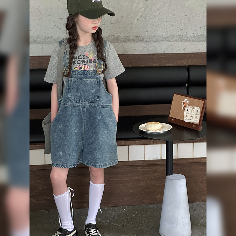Summer Zhongda Girls' Denim Strap Shorts Children's Wear Children's New Girl's Western-style Denim Shorts Casual All-match