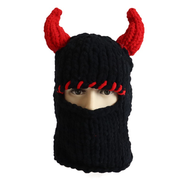 New Big Rabbit Ears Headgear Sweet Cool Spice Girl Style Handmade Knitted Thickened Wool Warm Hat Devil Angle Mask
