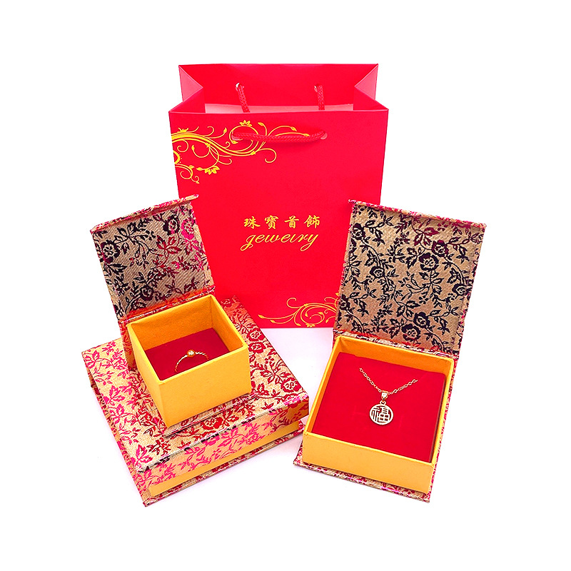 Gold flower bracelet box jewelry box ring box printing pendant paper box jewelry Jade storage necklace box