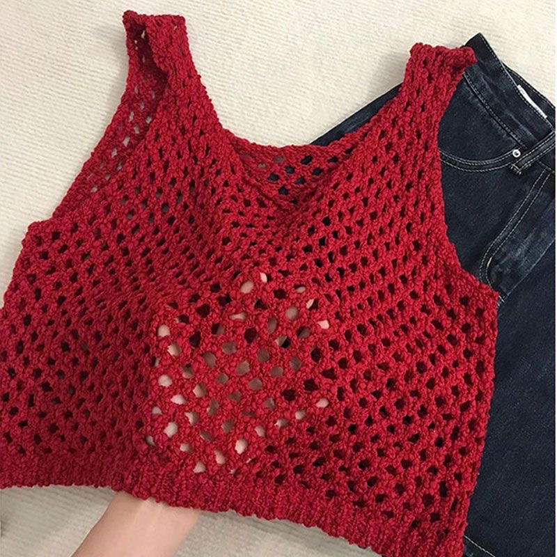 Trendy Dopamine Fashion Hollow-Out Vest Material Kit Tiktok Xiaohongshu Same Style Handmade Crochet Spicy Girl Style