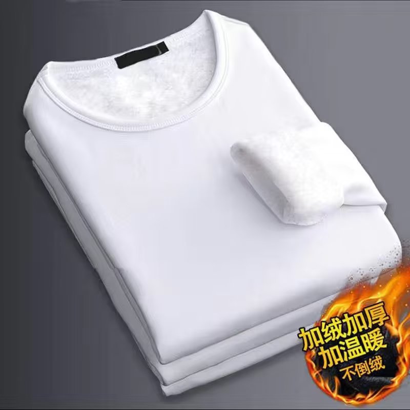 Picture of Long-sleeved T-shirt Women's Winter Trendy Brand Solid Color Crewneck Base Shirt fleece-lined Thickened Warm Inner Clothes Trendy T-shirt
