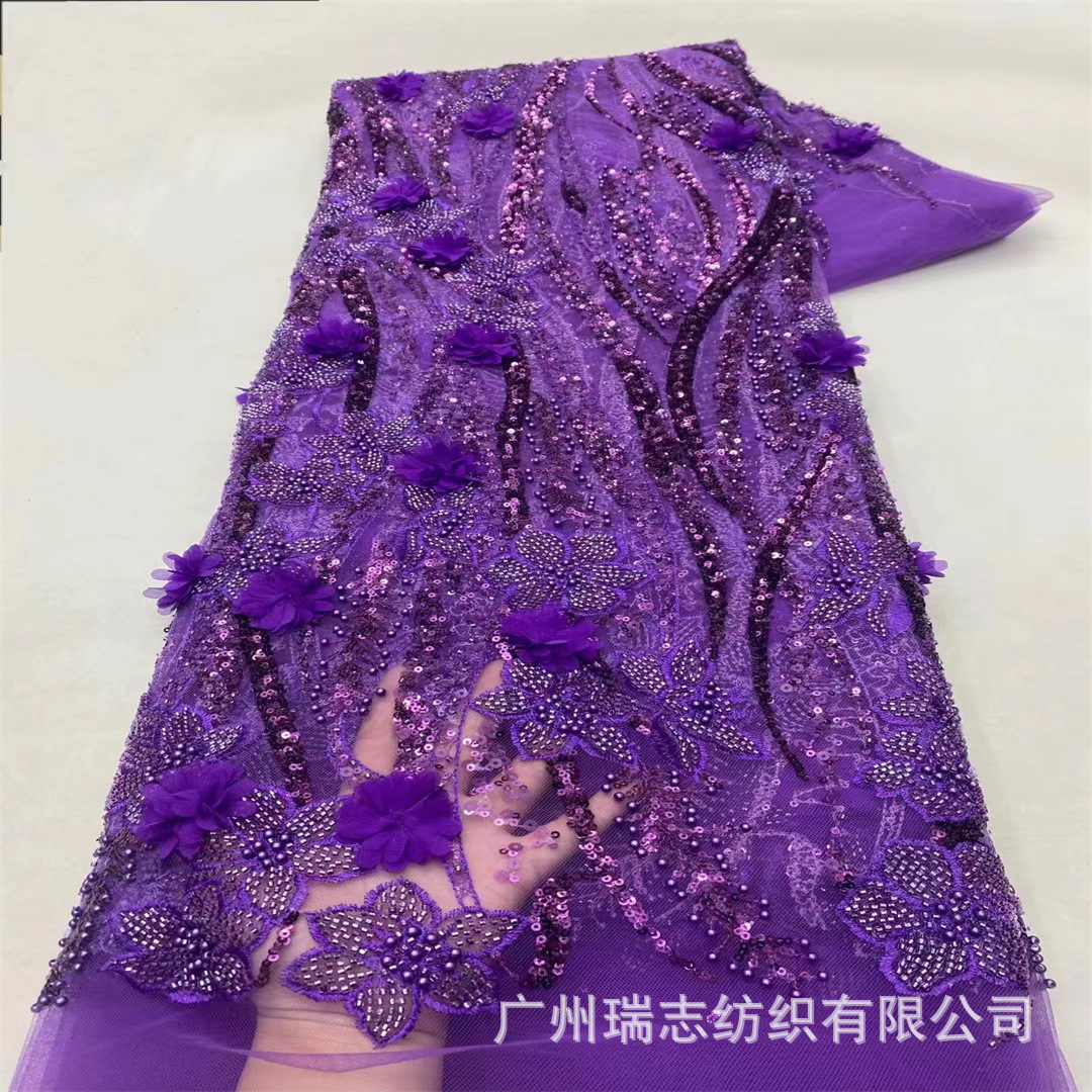 Picture of New Cross-border Europe, America, Middle East and Africa Three-dimensional Flower Beaded Lace Wedding Dress Children's Wear Fabric