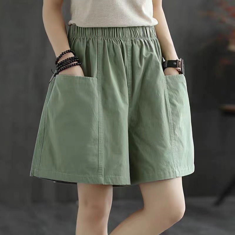 Wide Leg Shorts Women's Spring and Summer Casual New Loose High Waist Slimming All-match Straight Five-point Tooling plus size Pants