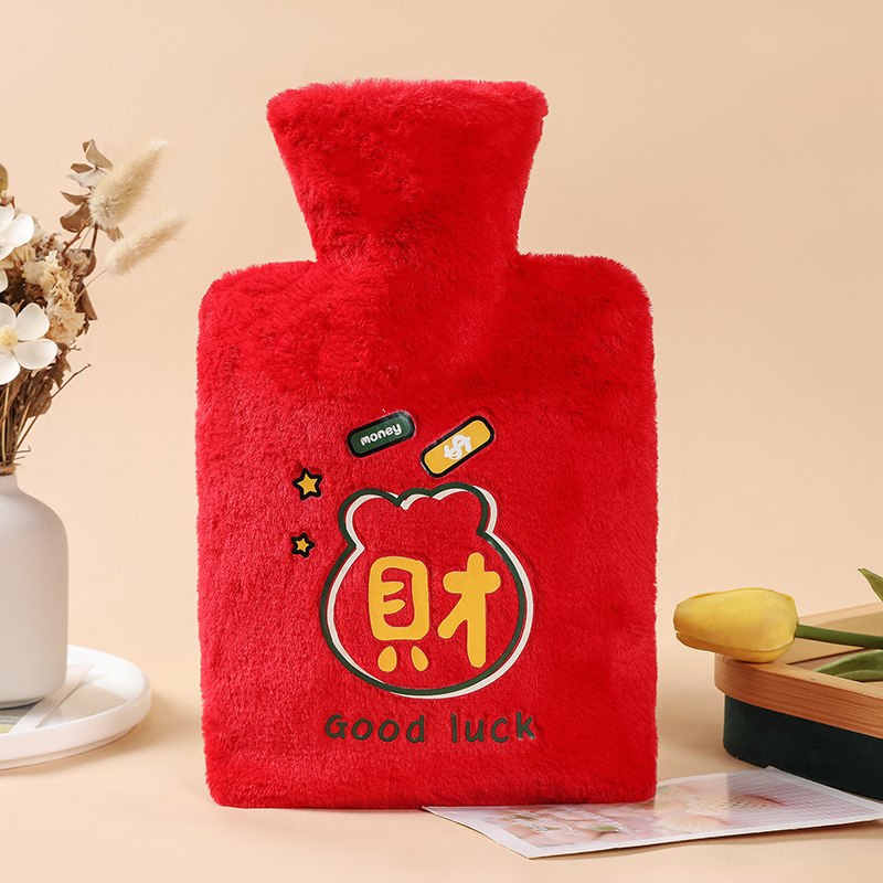 Picture of Rabbit Fur Hand Warmer Bag Filled with Water Hot Water Bottle Cartoon Plush Hand Warmer Hand Warmer Removable and Washable Hot Water Bag Thickeneded Explosion-Proof