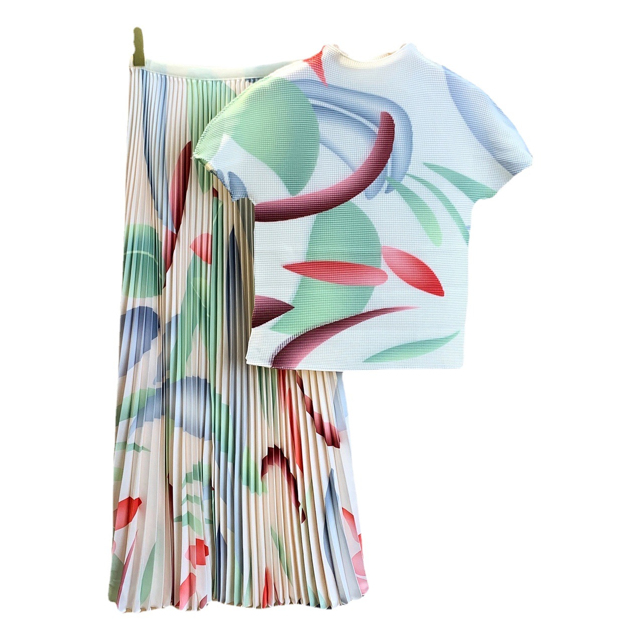 French style small dress suit pleated top floral two-piece suit new Sanzhai slim T-shirt skirt suit summer