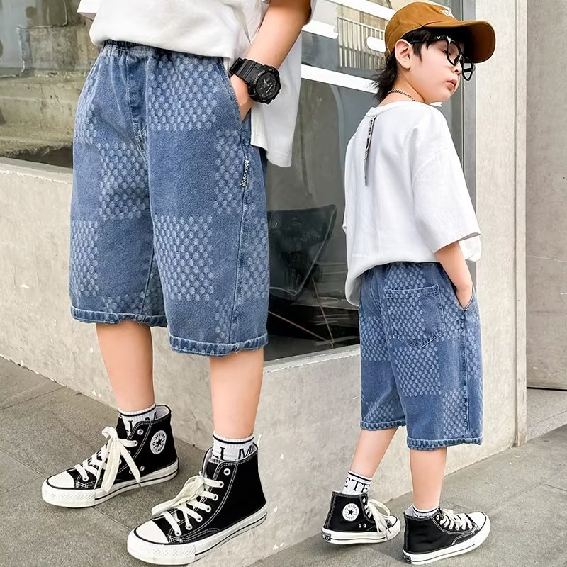 Picture of Boys' Denim Shorts Summer 2023 New Out-Wearing Trendy Workwear Pants Thin Street-length Pants for Middle and Big Children