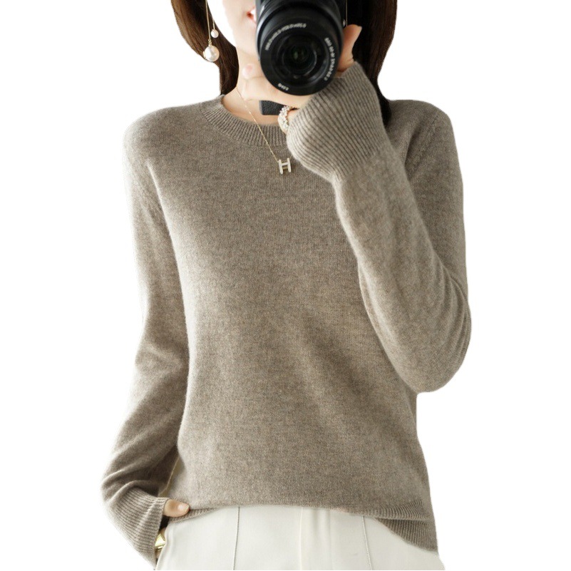 Autumn and Winter Round Neck Sweater for Women, Pullover Knitwear, Solid Color Long Sleeve Thin Short Base Shirt, Versatile Inner Wear