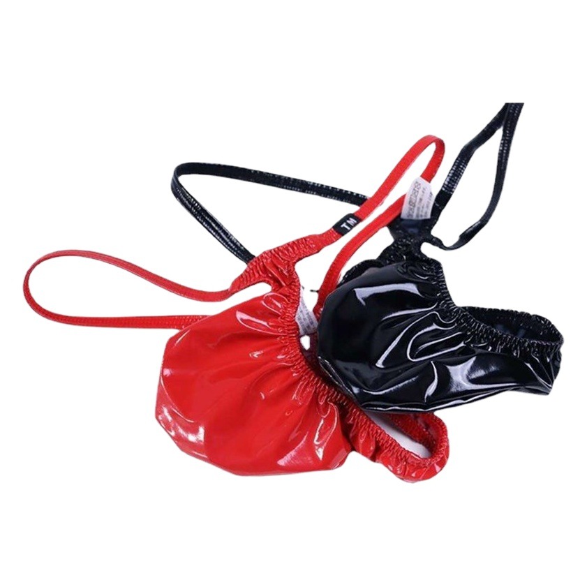 Men's Thong Bright Leather Sexy Thin Belt Low Waist Comfortable Men's Trousers U Convex Pocket Sexy Temptation Men's T-Pants