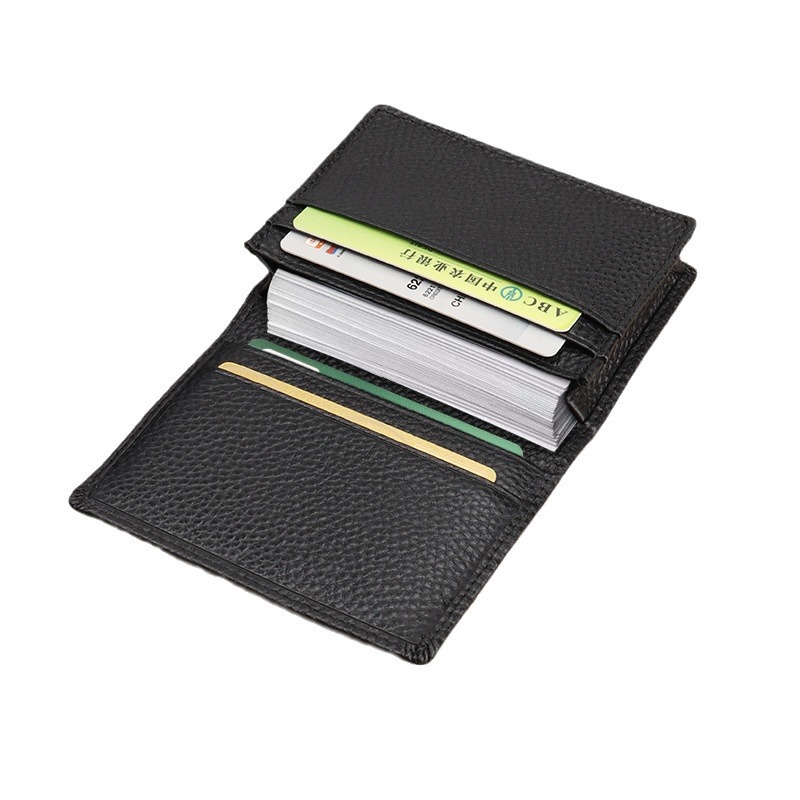 Picture of in stock wholesale genuine leather men's business card clip bag gift litchi pattern first layer cowhide business card holder 3302