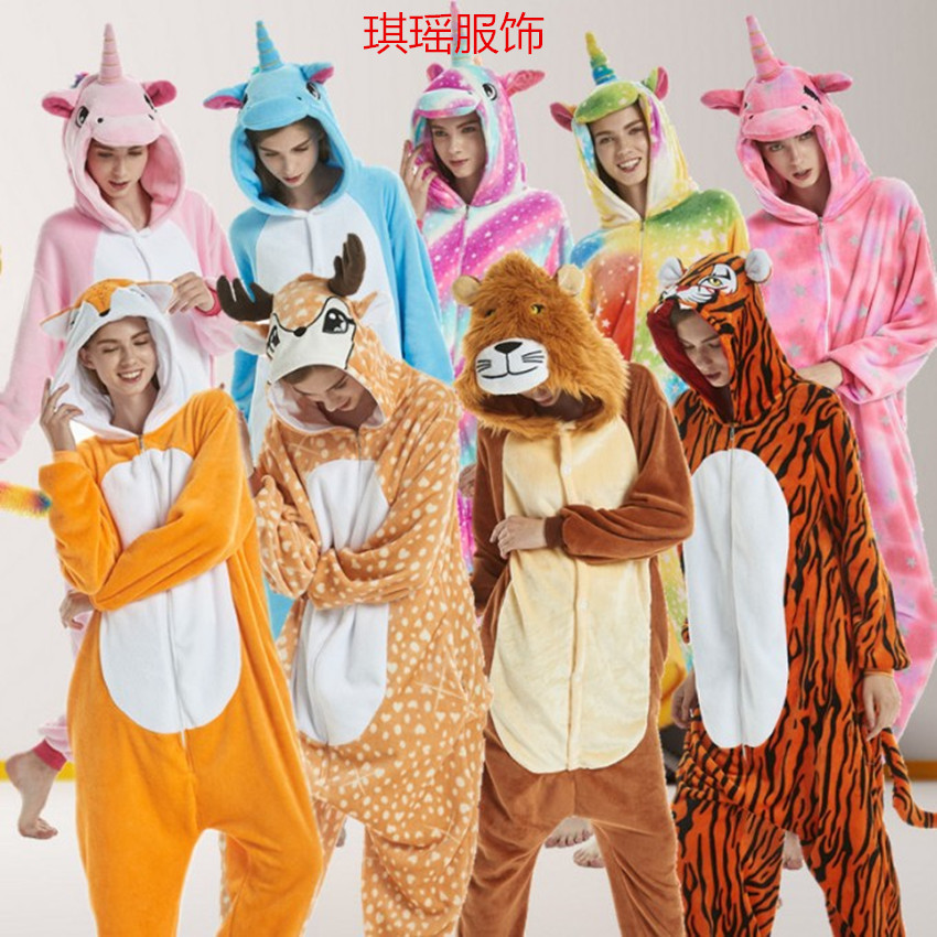Manufacturer Mixed Wholesale Flannel Animal One-Piece Pajamas Cartoon Men and Women Adult Couple Home Clothes Totoro Toilet Version