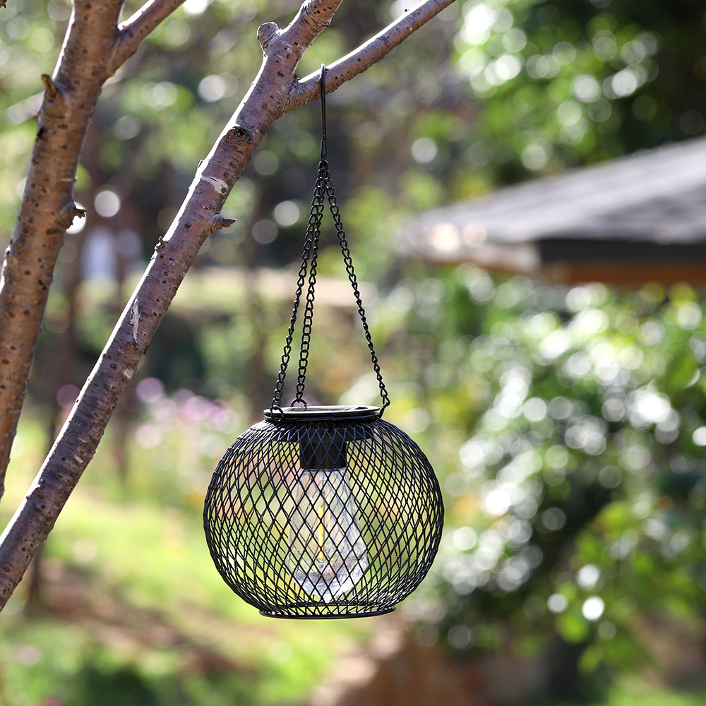 Amazon solar wrought iron tennis lantern lights vintage mesh chandelier outdoor garden patio decoration openwork lanterns