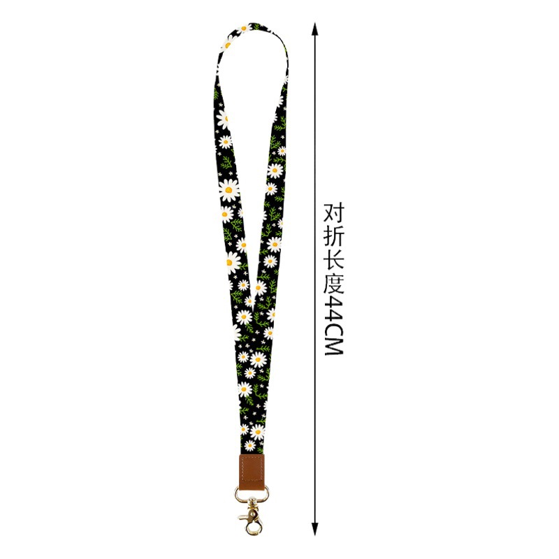 Cactus Peony Flower Floral Polyester Wrist Strap Thickened Leopard Certificate Lanyard Mobile Phone Rope