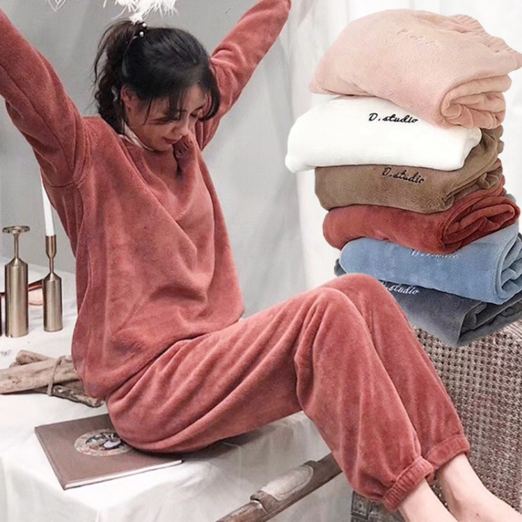 Warm Suit, Long-Sleeved Pants, Large Version, Coral Velvet, Autumn and Winter New Style, Thickeneded, Warm, Fashionable Home Wear, Pajamas and Pajamas C