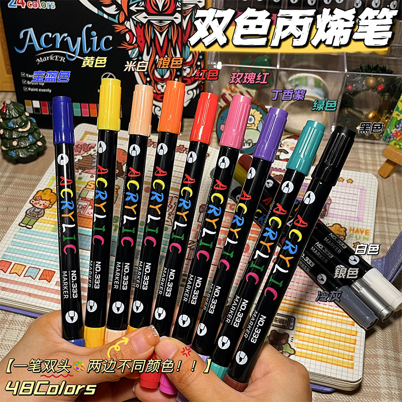 Two-head two-color acrylic marker pen 72 color soft head painting pen body painting ceramic graffiti art pen wholesale