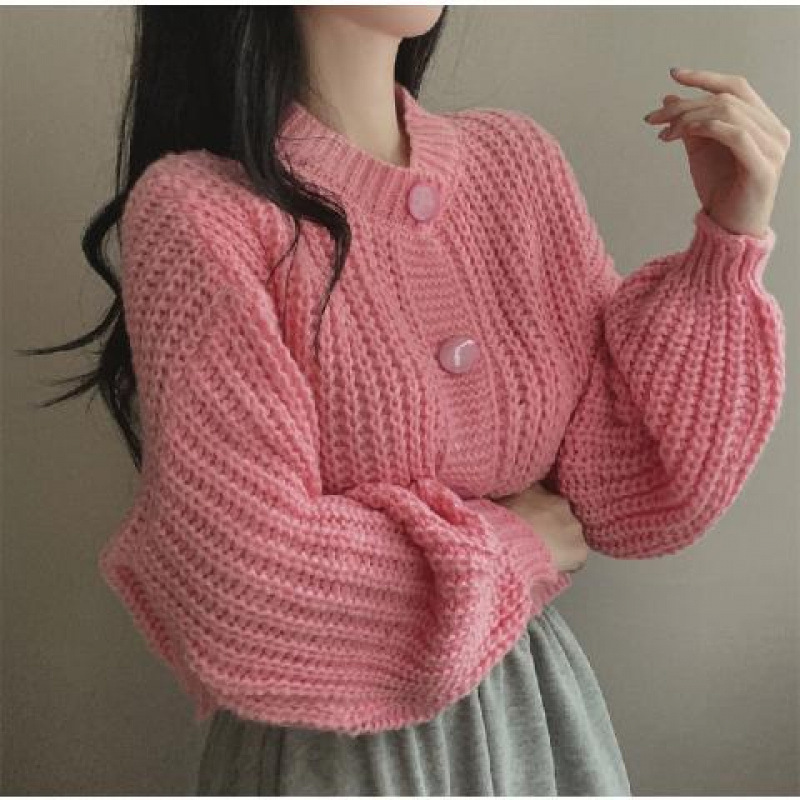 Loose Sweater Short Knitted Cardigan Women's 2024 Autumn and Winter New French Niche Round Neck Outer Wearing Long Sleeve Top