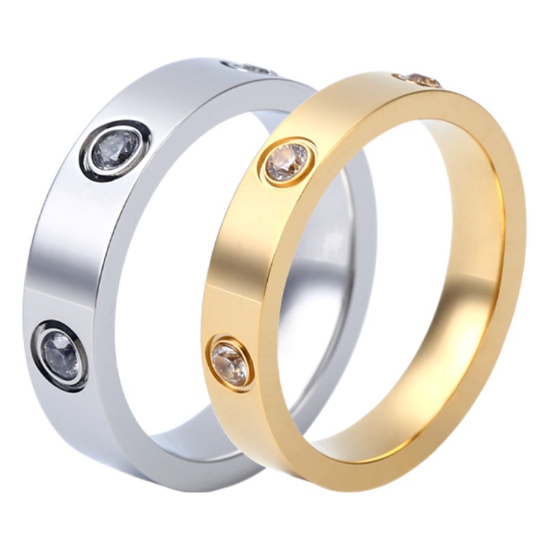 European and American Big-Name Titanium Steel Full Nail Ring Ins Kajia Fashion Rose Gold Stainless Steel Six-Diamond Couple Ring Customization