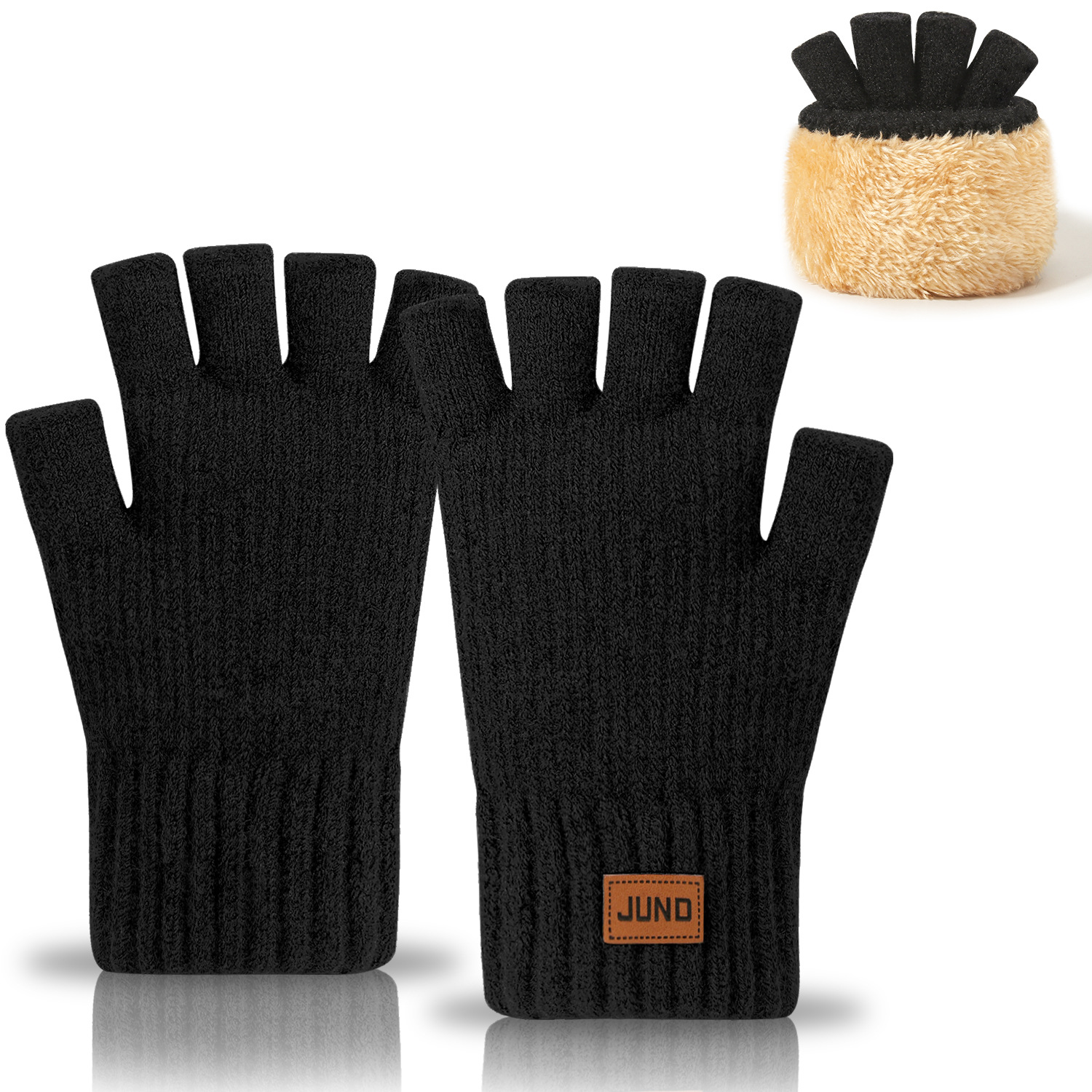 Thickened Half-Finger Gloves for Autumn and Winter, Fleece-Lined Knitted Cold-Proof Warm Half-Finger Writing Yarn Leak-Proof Gloves Cross-Border