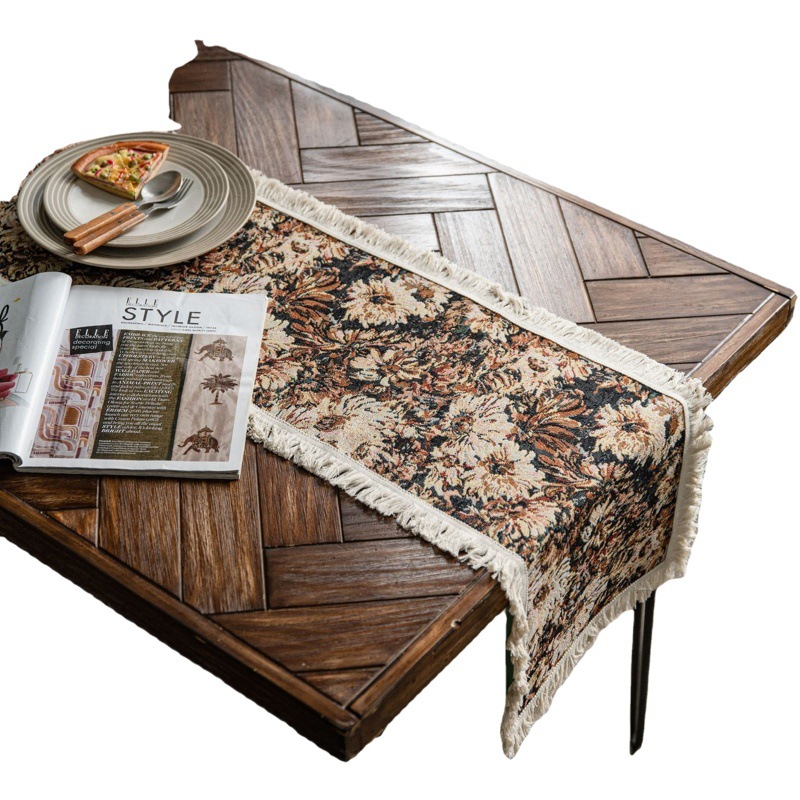 Imaki Rhyme Table Runner Jacquard Sunflower American Tassel Party Decoration American Decorative Entrance Cover Towel