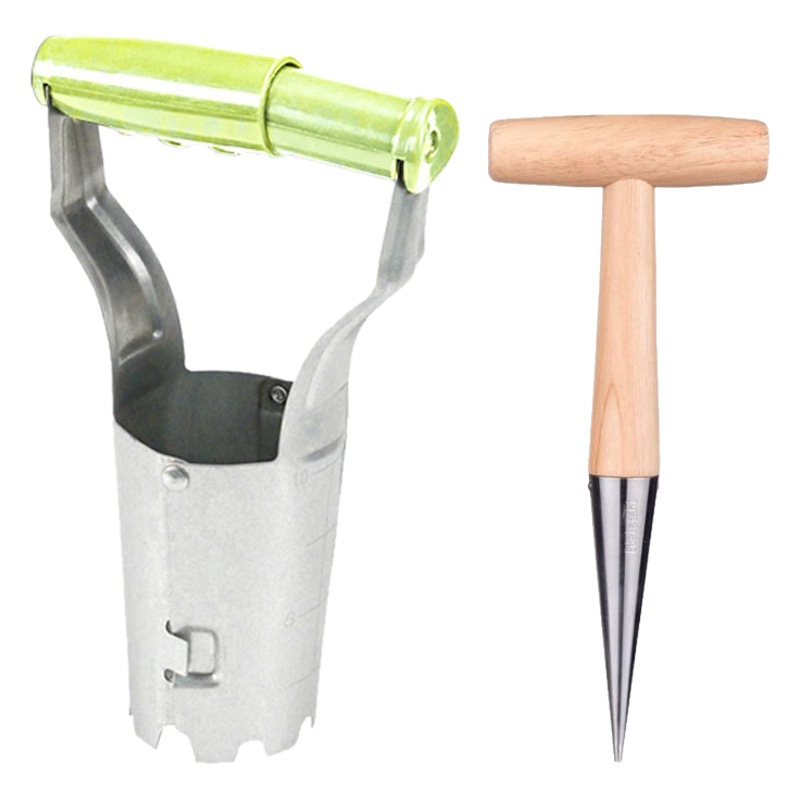 Cross-border stainless steel seeder soil digger gardening wooden handle hole transplanting seedling flower cutting tool seedling seeding Seeder
