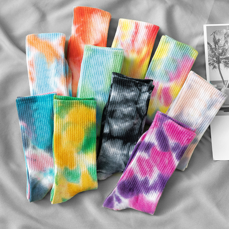 Tie-dyed Mid-tube Socks Street Trendy High-top Trendy Socks Men and Women Solid Color Cotton Socks Basketball Socks Men's Socks Skate Socks