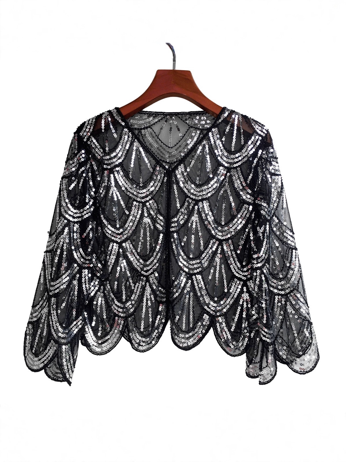 Picture of Cross-border 1920s mesh dress shawl European and American party banquet sequin jacket short mid-sleeve with Amazon