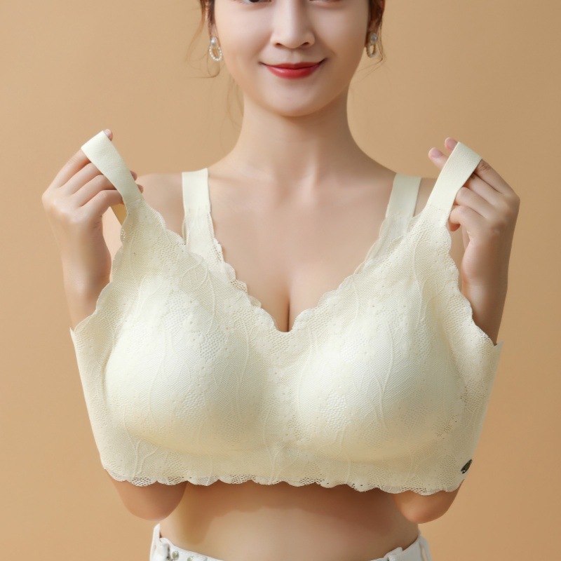 Factory Cross-Border Export M-6Xl Large Size Soft Support Underwear Big Breast Seamless Four-Breasted Pull-Up Jelly Bra