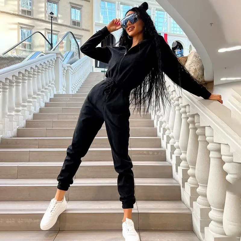 Picture of Cross-border Best Selling 2024 Amazon ebay Sports Casual Women's Clothing Hooded Rope Leg Jumpsuit suit