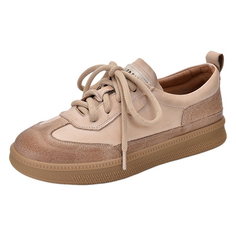 [9.9kg Pairs] Genuine Leather Low-Top Mid-Heeled Shoes, Casual and Versatile Four-Season Women's Shoes, Color-Blocked Sneakers for Women