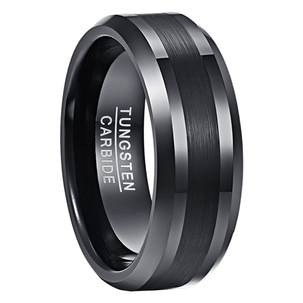 Spot Tungsten Steel Ring Black Interstaining 8mm Wide Black Chamfered Sand Tungsten Gold Ring Men's Tungsten Steel