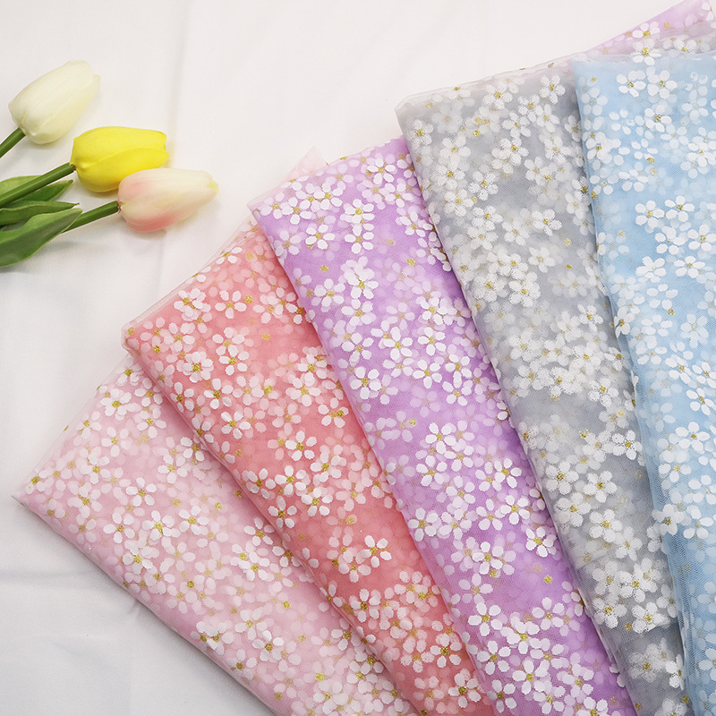 Cross-border in stock Magic Gold Dot Small Plum Blossom Tulle Mesh Fabric Children's Skirt Clothing Christmas Wedding Decoration Fabric