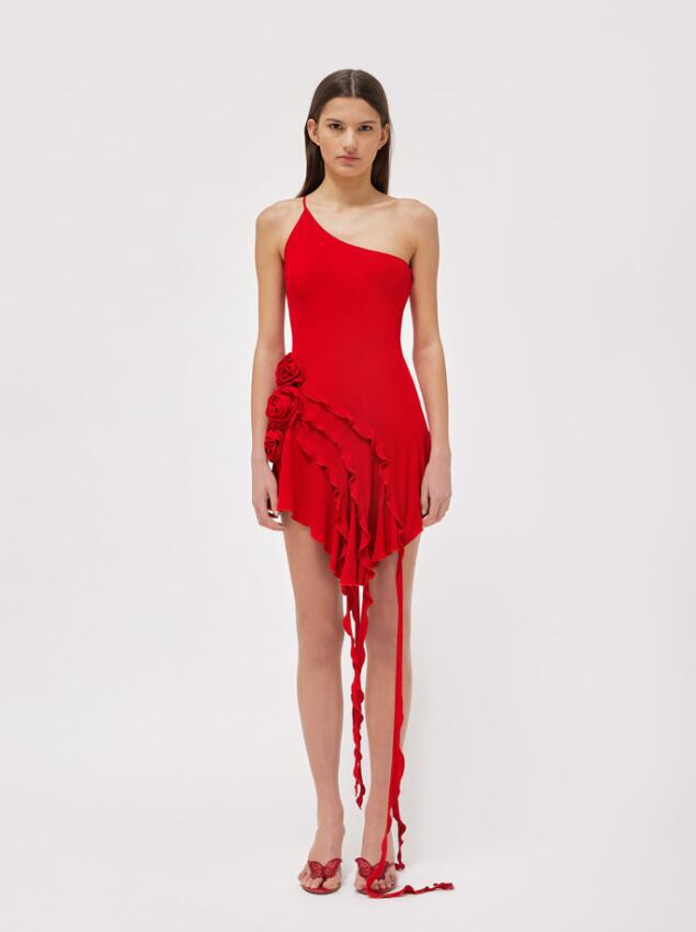 High-end European and American women's sexy tube top ruffled dress European elegant split irregular bag dress dress for women