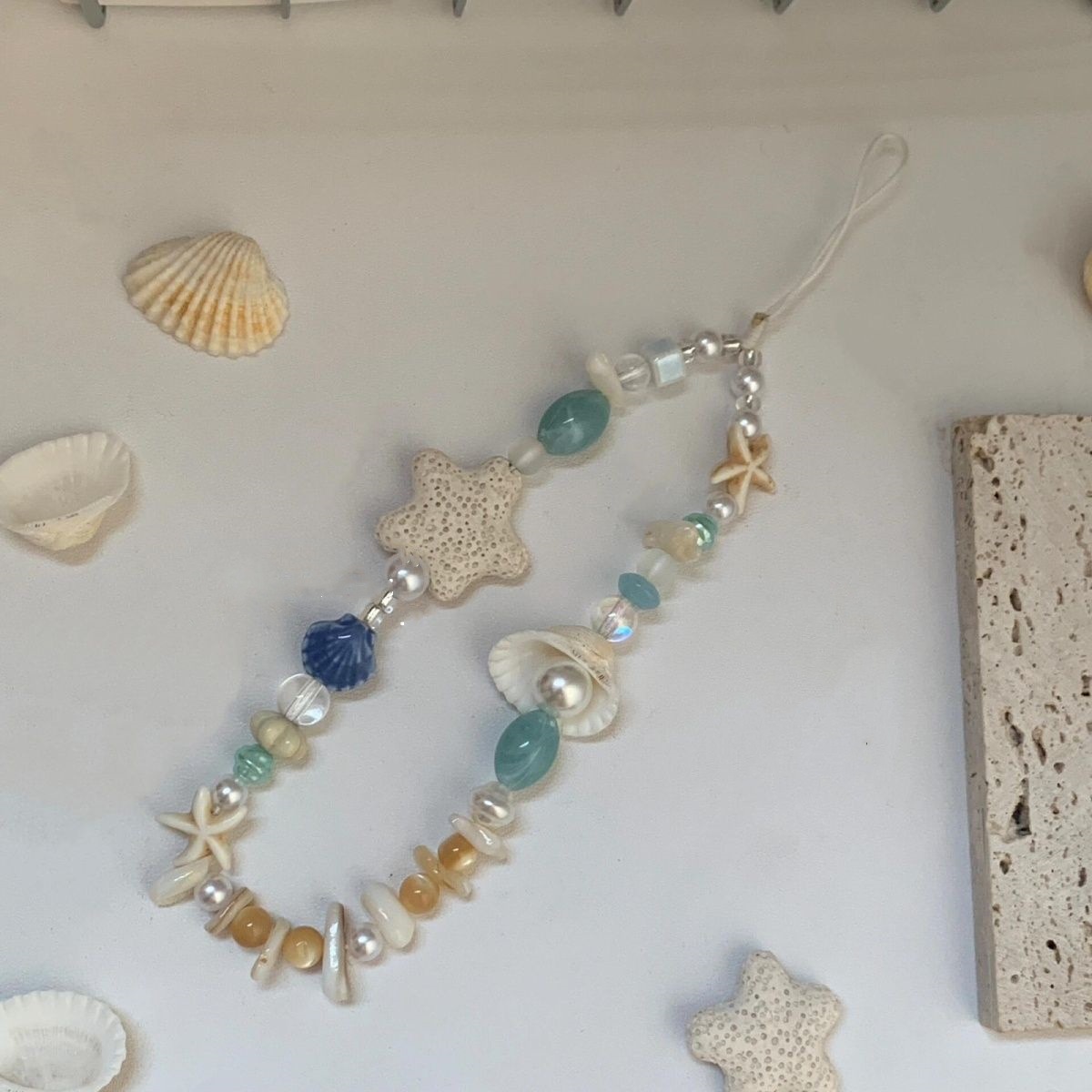 Sea Breeze Star Mobile Phone Chain Pearl Shell Chain ccd Camera Hanging Accessories Poly diy Hand Beaded Blue