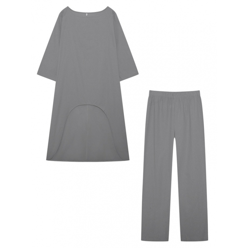 Picture of 2023 European and American New Women's Cotton and Linen Fashion Casual plus size Irregular Long-sleeved suit Wide-leg Pants Two-piece Set