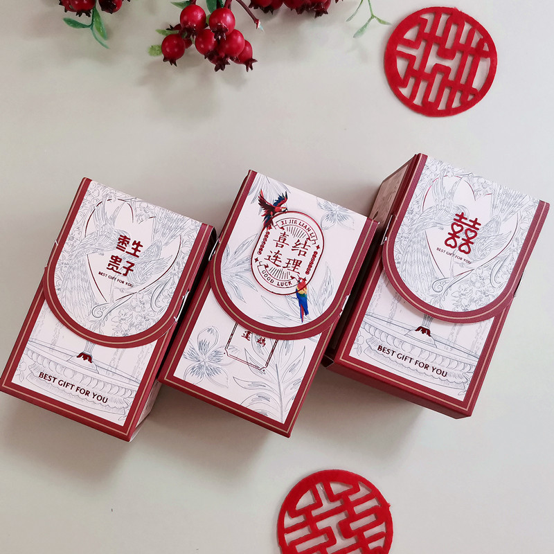 Peacock Forest double happiness date box wedding marriage parrot flip jujube box wedding candy happy jujube empty box