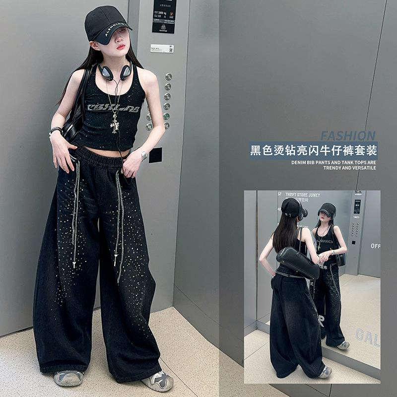 Girls' 2025 Summer New Style Korean Style Fashionable Fashion Cool Hip Hop Street Dance Vest Wide Leg Pants Dance suit