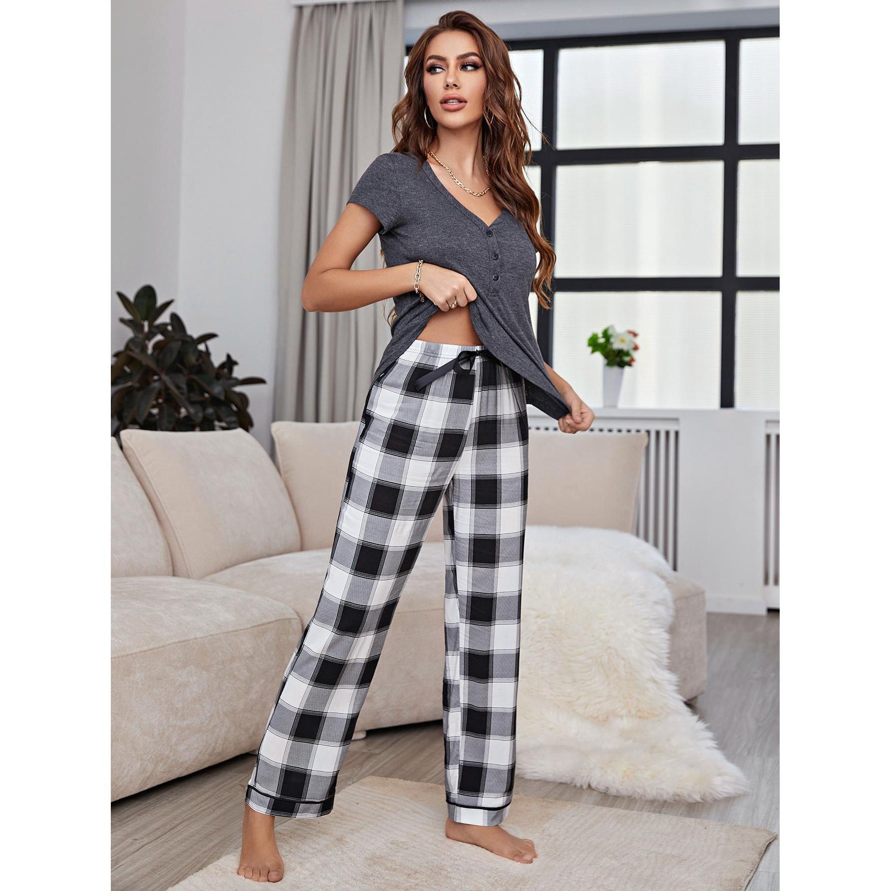 Amazon Cross-Border European and American Style Pajamas Spring and Autum Short-Sleeved Pants Home Clothes Set Independent Station Pajamas