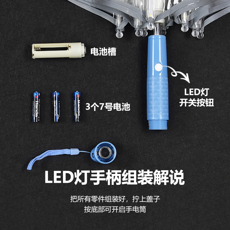 Picture of Colorful Luminous LED Light Umbrella Creative Long Handle Transparent Straight Handle Flashlight Umbrella Romantic Gift for Students and Girls