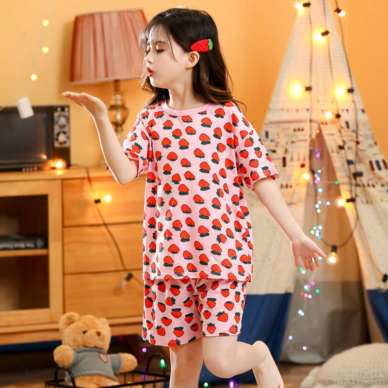 Picture of 2024 New Kidsren's Summer Short-Sleeved Suit Home Clothes Pajamas Pure Cotton Thin Air-Conditioned Clothes Princess Girls Baby