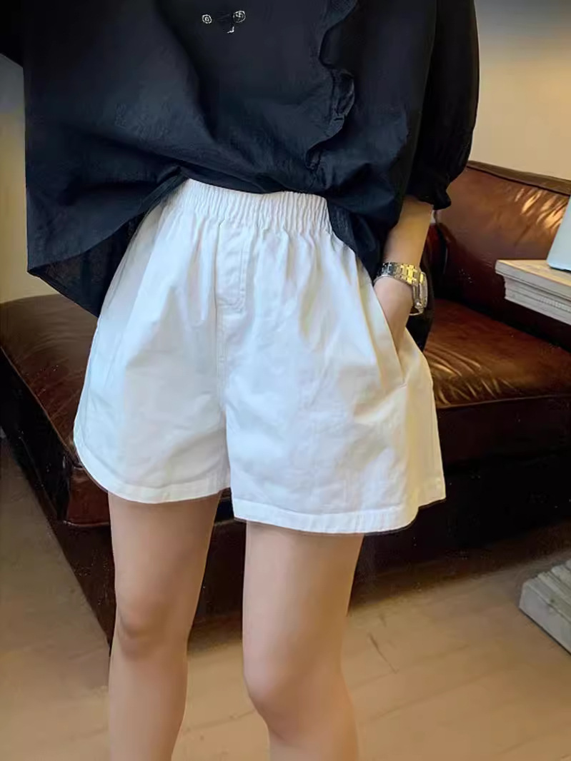 Strip Popular Cotton and Linen Khaki Cargo Shorts Summer Thin High-Waisted Casual Pants for Small People Loose A-Line Wide